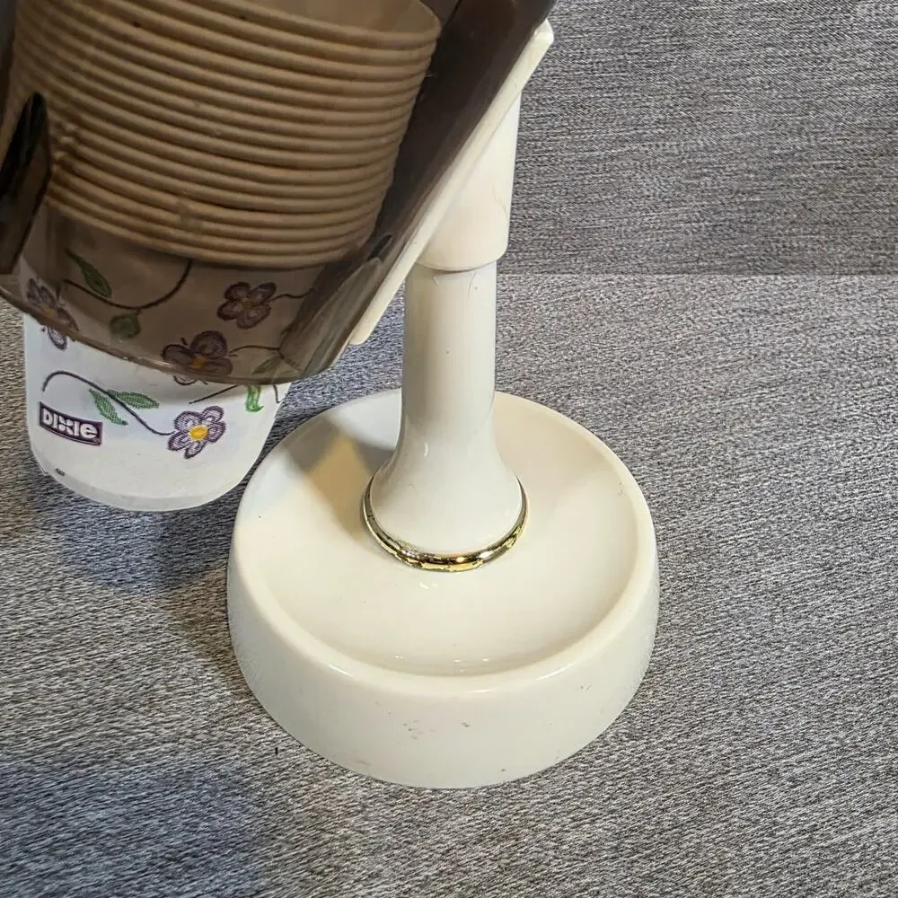 Vintage Londonware Retro Dixie Cup Dispenser Holder Plastic White/Gold 8.5